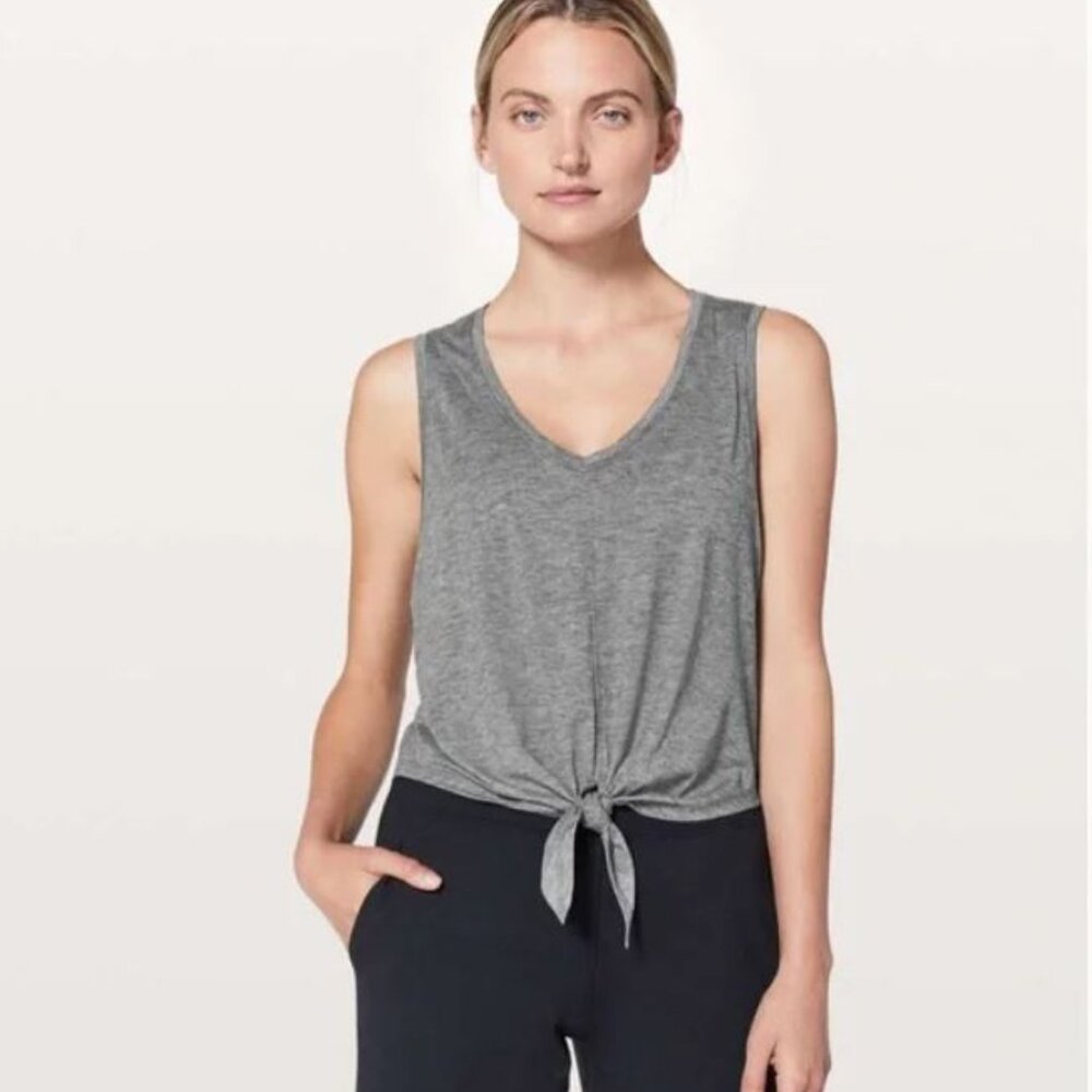Lululemon Knot Gonna Fly Tank Top Pima Cotton Heathered Black Sz 12